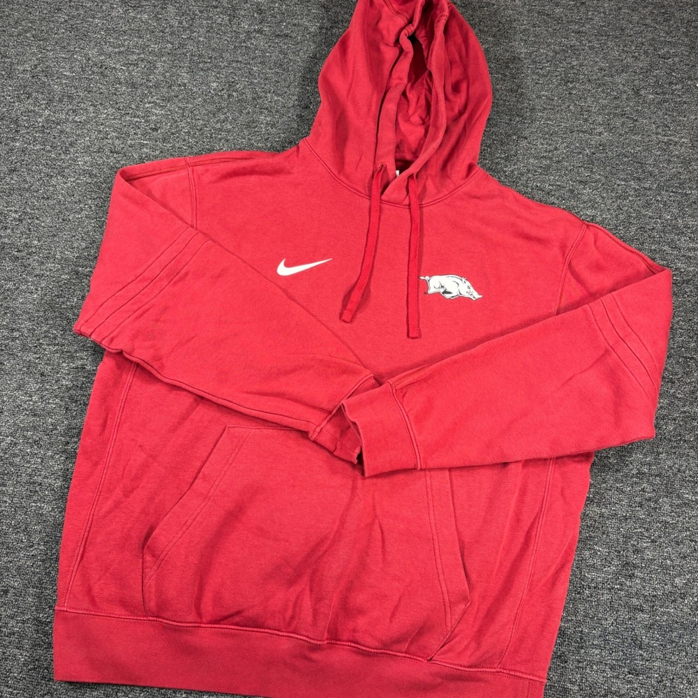 Nike Hoodie Mens Large Red Arkansas Razorbacks Pullover Fleece Swoosh Logo
